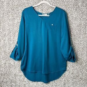 Soft Surroundings Top Women’s Small Blue Tencel Soft V-Neck Tunic Blouse